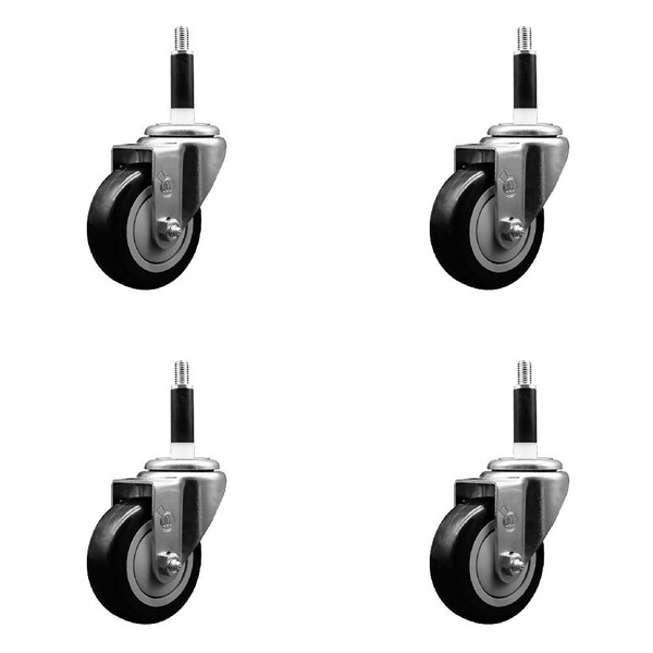 3.5'' Black Poly Wheel Swivel 7/8'' Expanding Stem Caster Set, 4PK